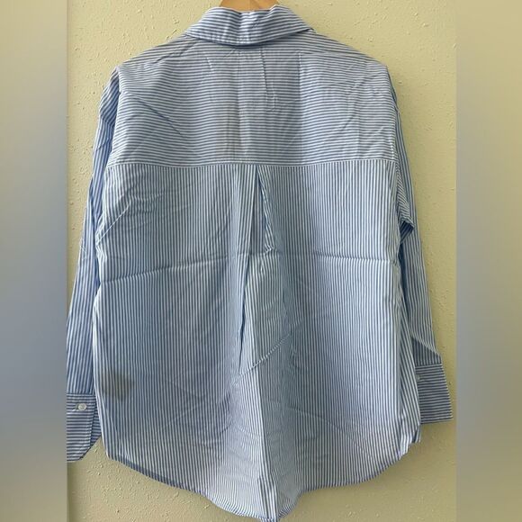 NWT Blank NYC Oversized Stripe Collared Shirt in Blue Sky Size L - Picture 6 of 12